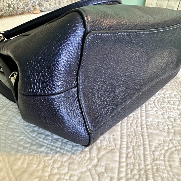 Coach Navy Hallie Leather Shoulder Bag - Picture 6 of 15